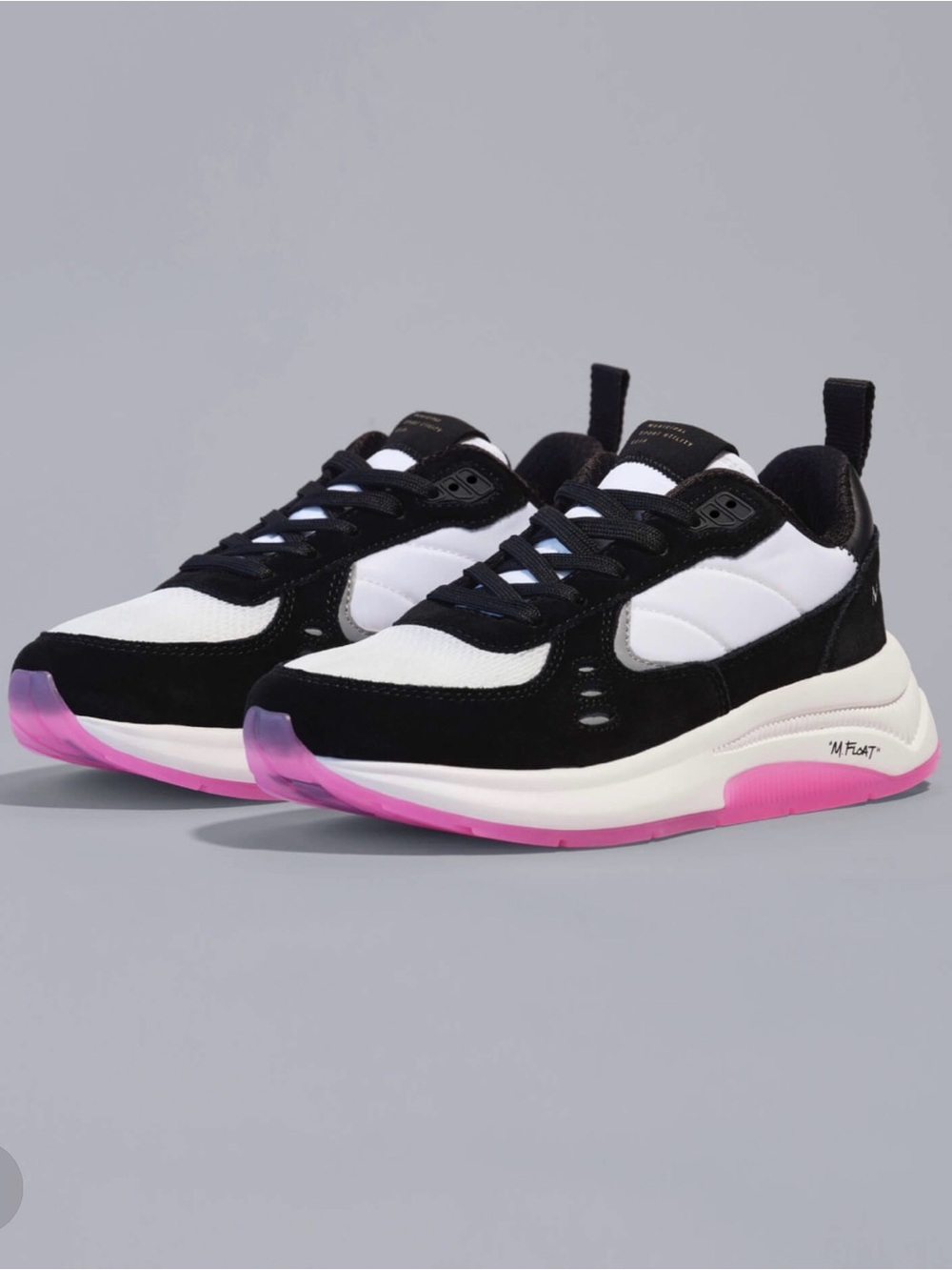Municipal Women's Black and White Sneakers with Pink Sole Accent